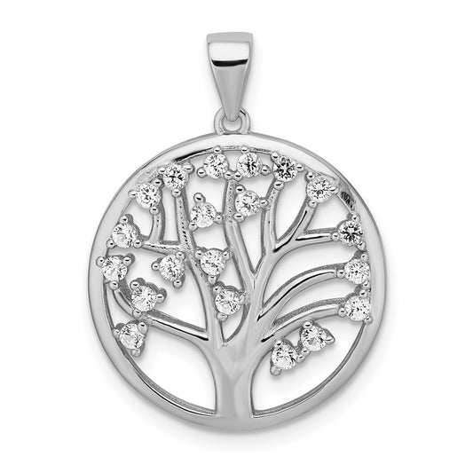 Sterling Silver Rhodium-plated Created White Sapphire Tree of Life Pendant