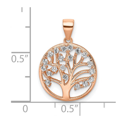 Sterling Silver Rose-tone Created White Sapphire Tree of Life Pendant