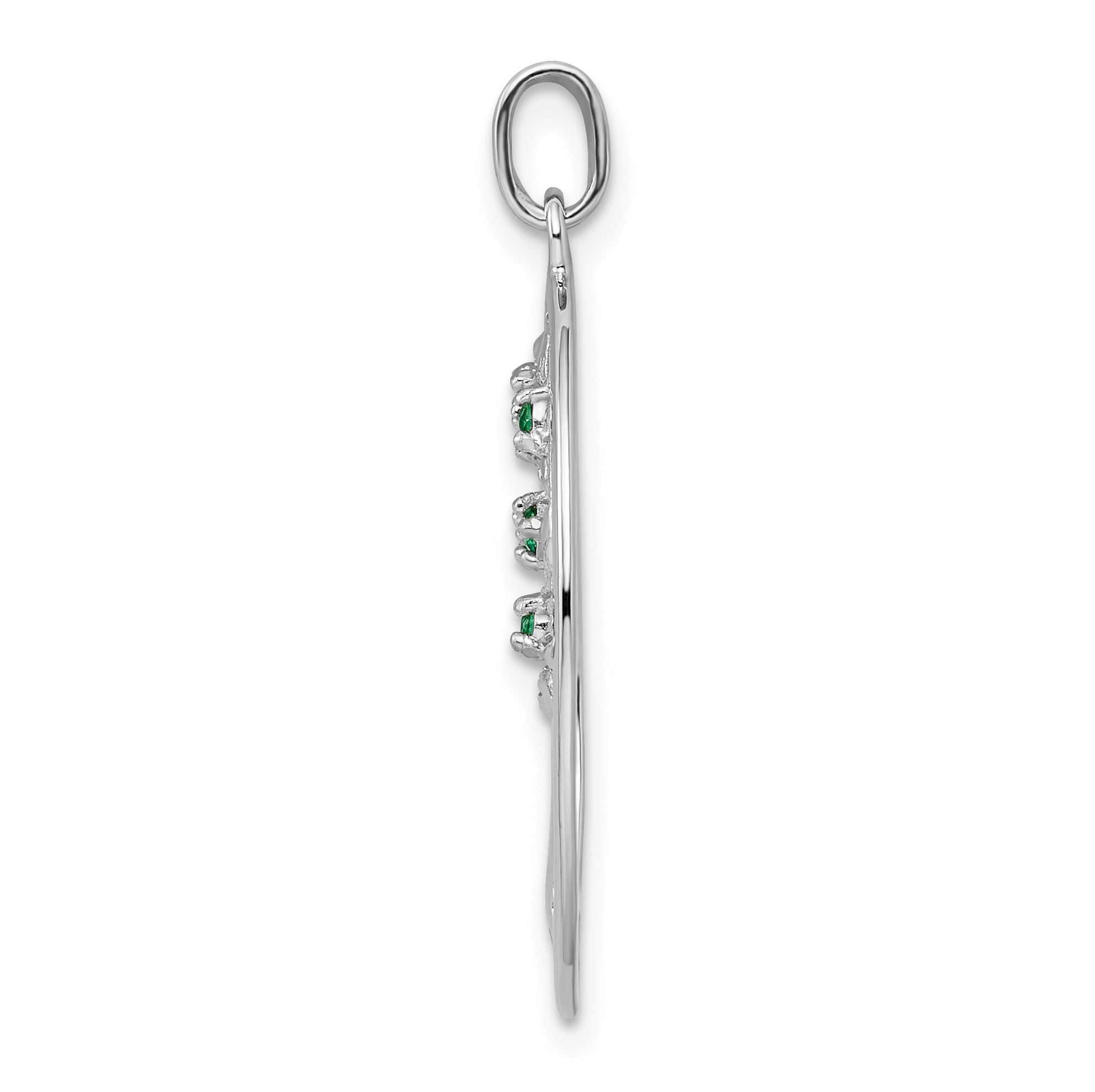 Sterling Silver Rhodium-Plated Green Glass Buds Oval Tree Pendant