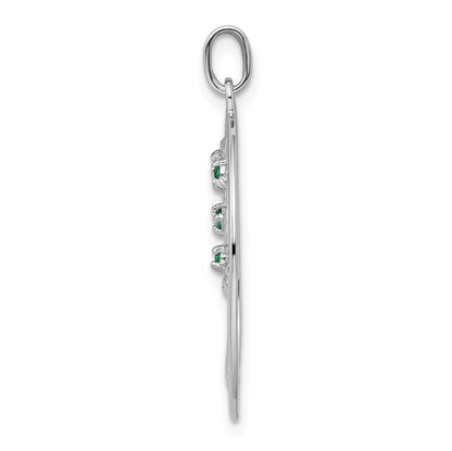 Sterling Silver Rhodium-Plated Green Glass Buds Oval Tree Pendant