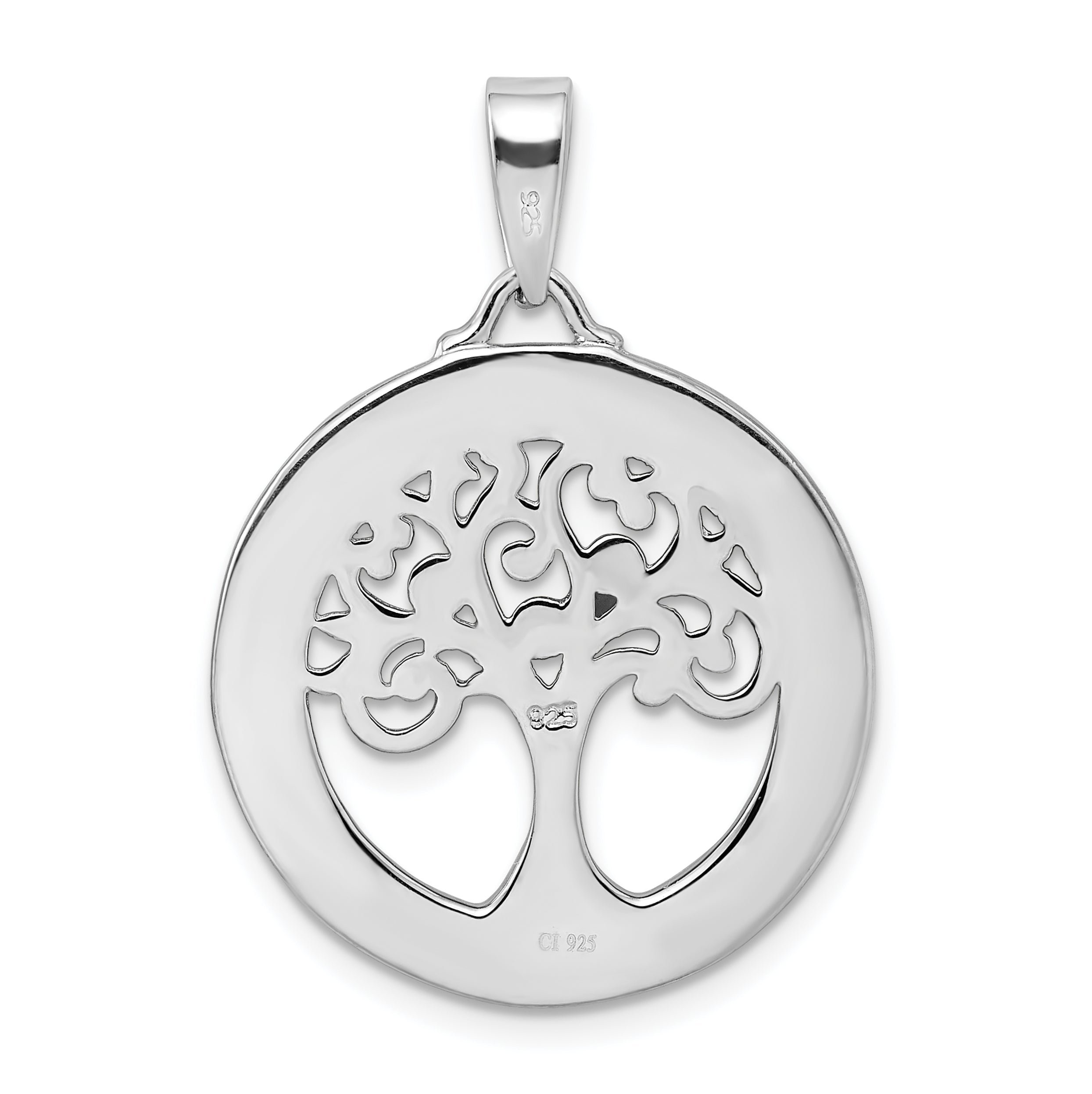 Sterling Silver Rhodium-Plated White Mop Tree Of Life Pendant