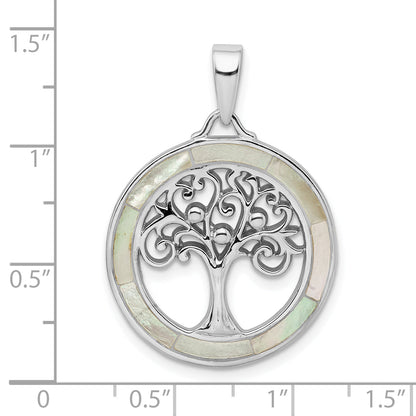 Sterling Silver Rhodium-Plated White Mop Tree Of Life Pendant