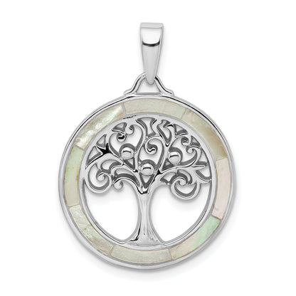 Sterling Silver Rhodium-Plated White Mop Tree Of Life Pendant