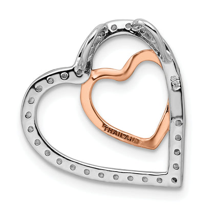 Sterling Silver Rhodium And Rose-Tone W/Cz Heart Chain Slide