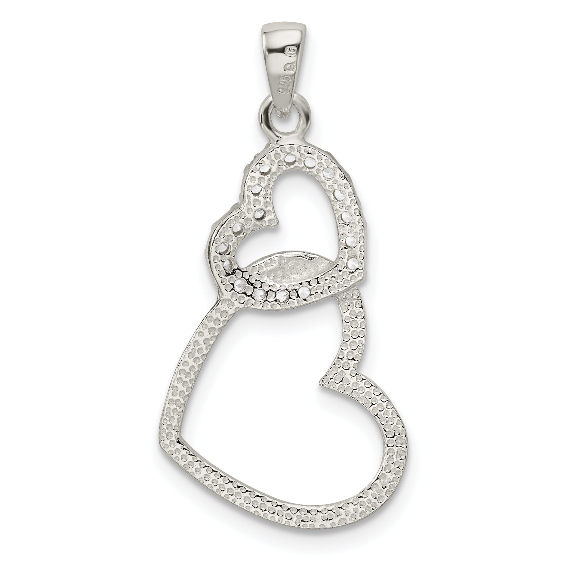 Sterling Silver Polished Cz Double Heart Pendant