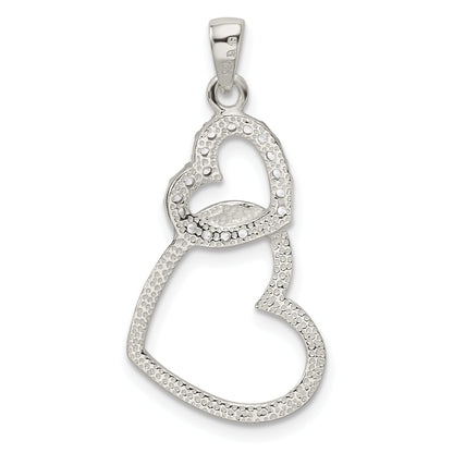 Sterling Silver Polished Cz Double Heart Pendant