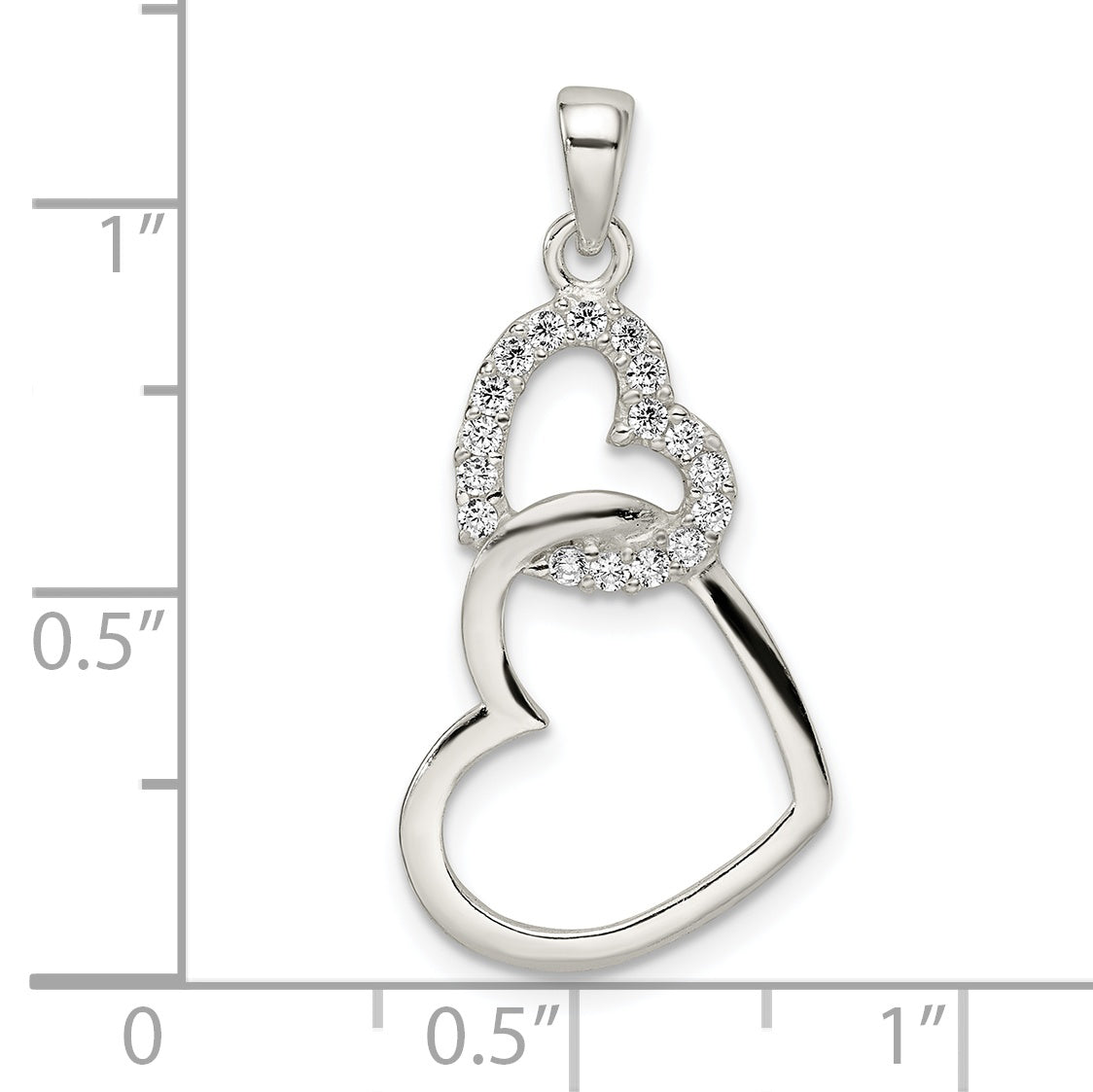 Sterling Silver Polished Cz Double Heart Pendant