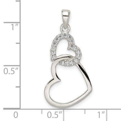 Sterling Silver Polished Cz Double Heart Pendant