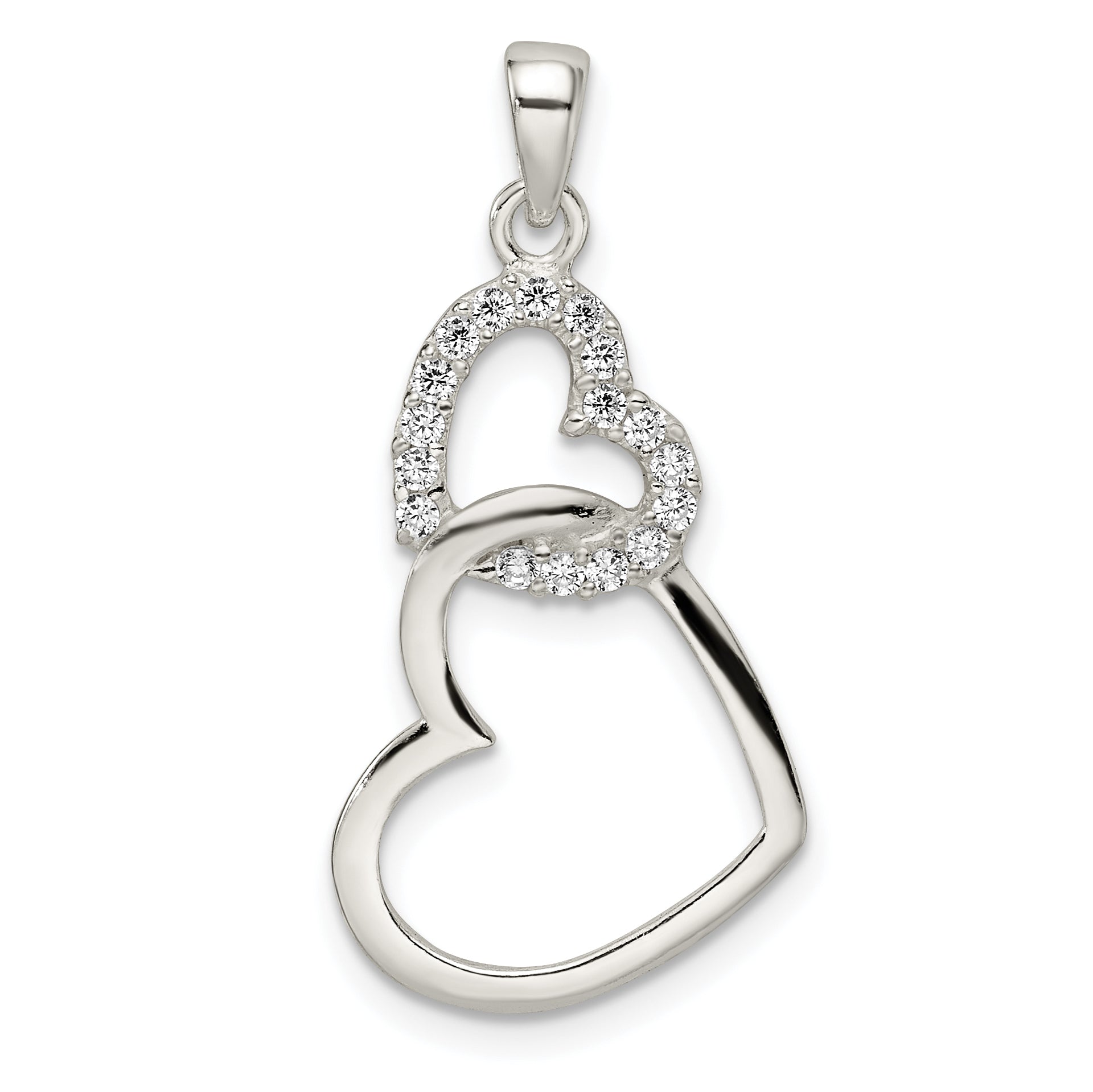 Sterling Silver Polished Cz Double Heart Pendant