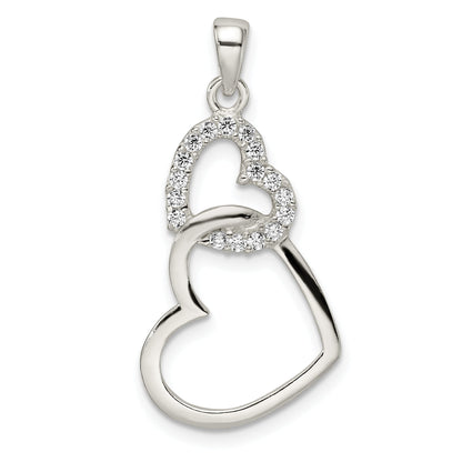 Sterling Silver Polished Cz Double Heart Pendant