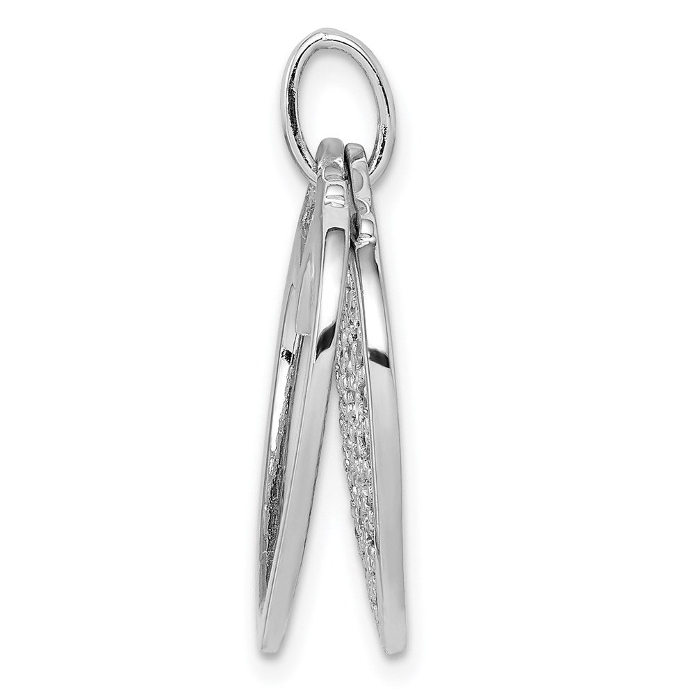 Sterling Silver Rhodium-Plated Cz Two Piece Heart Pendant