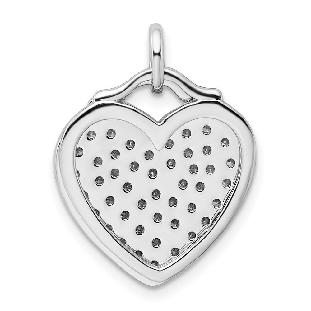 Sterling Silver Rhodium-Plated Cz Two Piece Heart Pendant