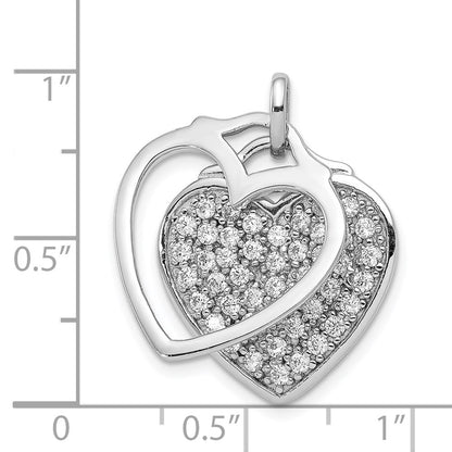 Sterling Silver Rhodium-Plated Cz Two Piece Heart Pendant
