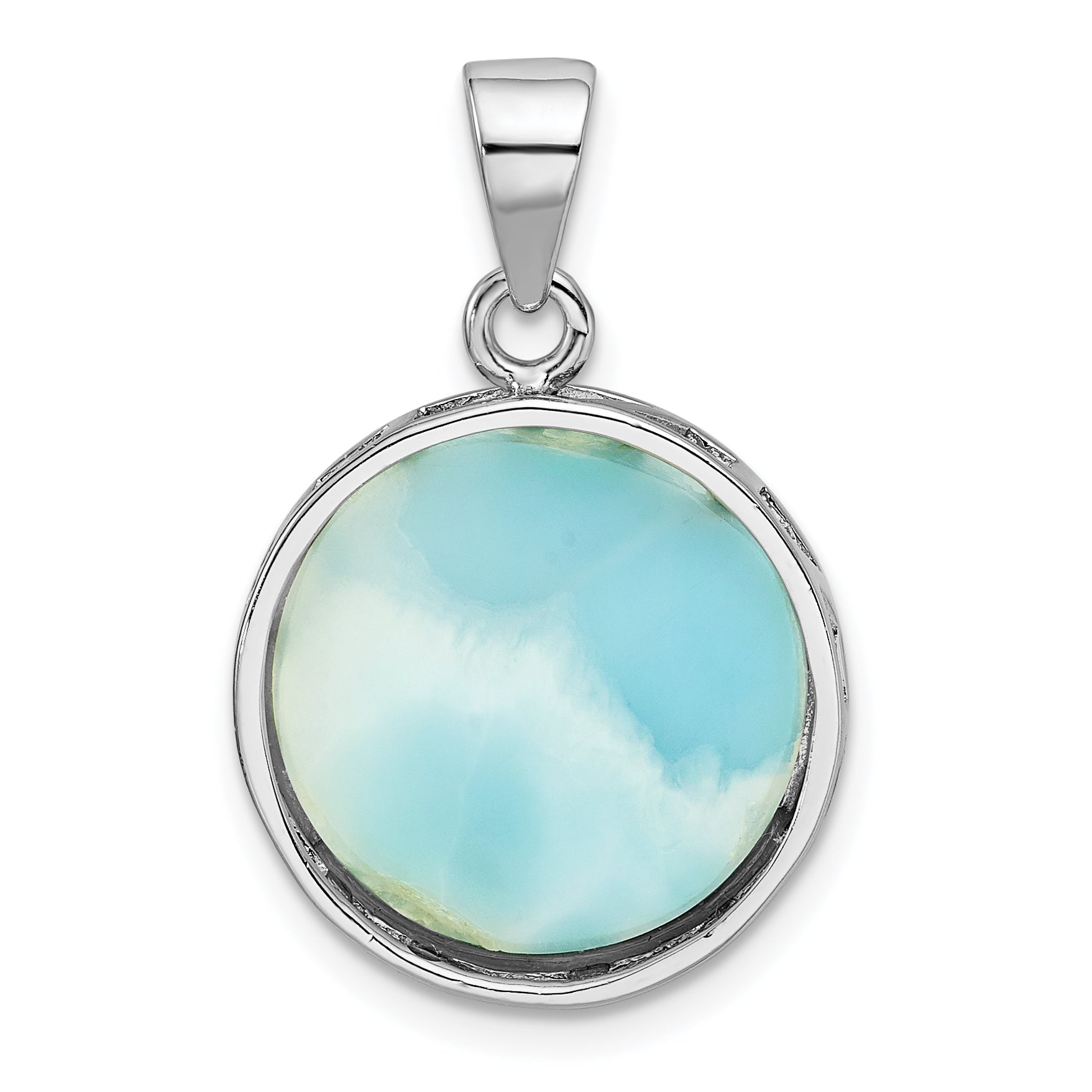 Sterling Silver Rhodium-Plated Larimar With Palm Tree Pendant