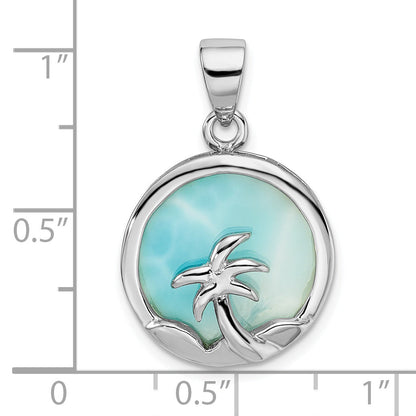 Sterling Silver Rhodium-Plated Larimar With Palm Tree Pendant