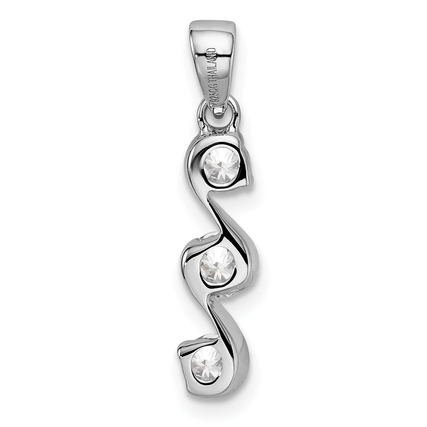 Sterling Silver Rhodium-Plated Swirl 3-Stone Cz Pendant