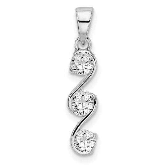 Sterling Silver Rhodium-Plated Swirl 3-Stone Cz Pendant