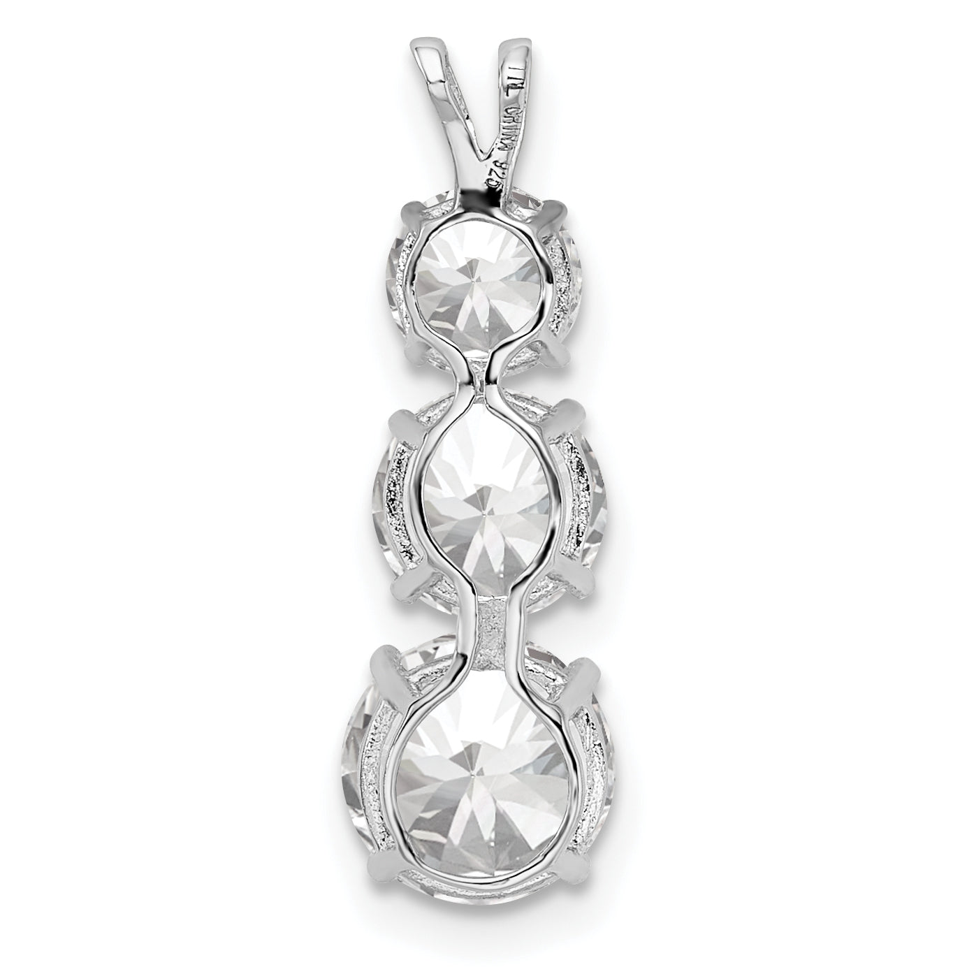 Sterling Silver Rhodium-Plated Polished Cz Round Shaped 3 Stone Pendant