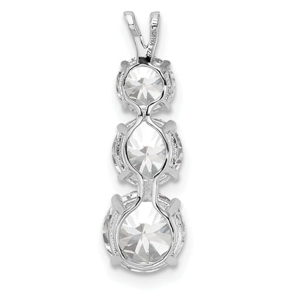 Sterling Silver Rhodium-Plated Polished Cz Round Shaped 3 Stone Pendant
