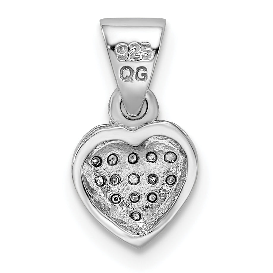 Sterling Silver Rhodium-Plated Cz Polished Heart Pendant