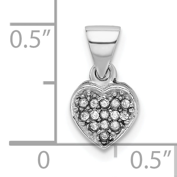 Sterling Silver Rhodium-Plated Cz Polished Heart Pendant