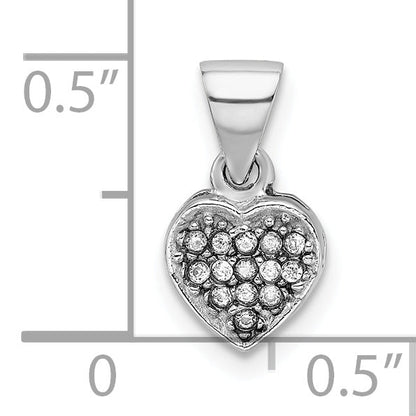 Sterling Silver Rhodium-Plated Cz Polished Heart Pendant
