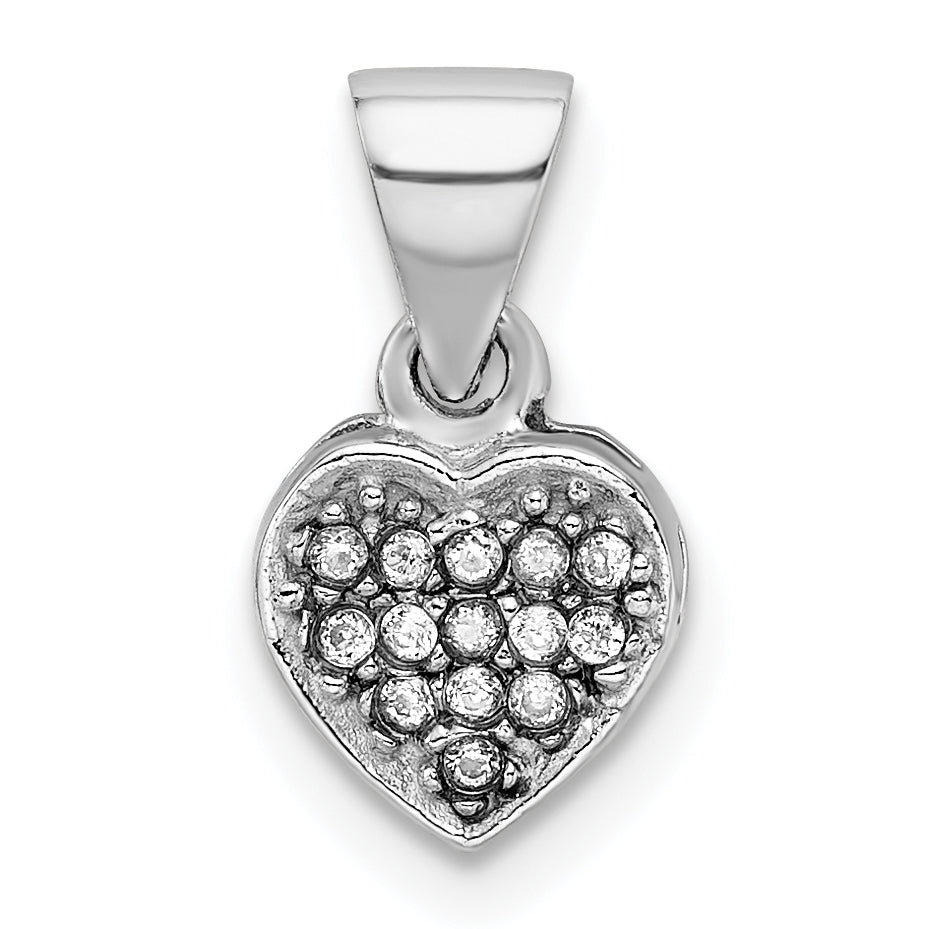 Sterling Silver Rhodium-Plated Cz Polished Heart Pendant