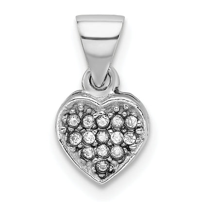 Sterling Silver Rhodium-Plated Cz Polished Heart Pendant