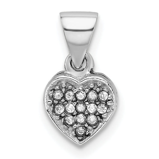 Sterling Silver Rhodium-Plated Cz Polished Heart Pendant
