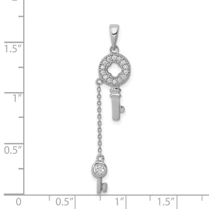 Sterling Silver Rhodium-Plated W/ Cz Key Pendant