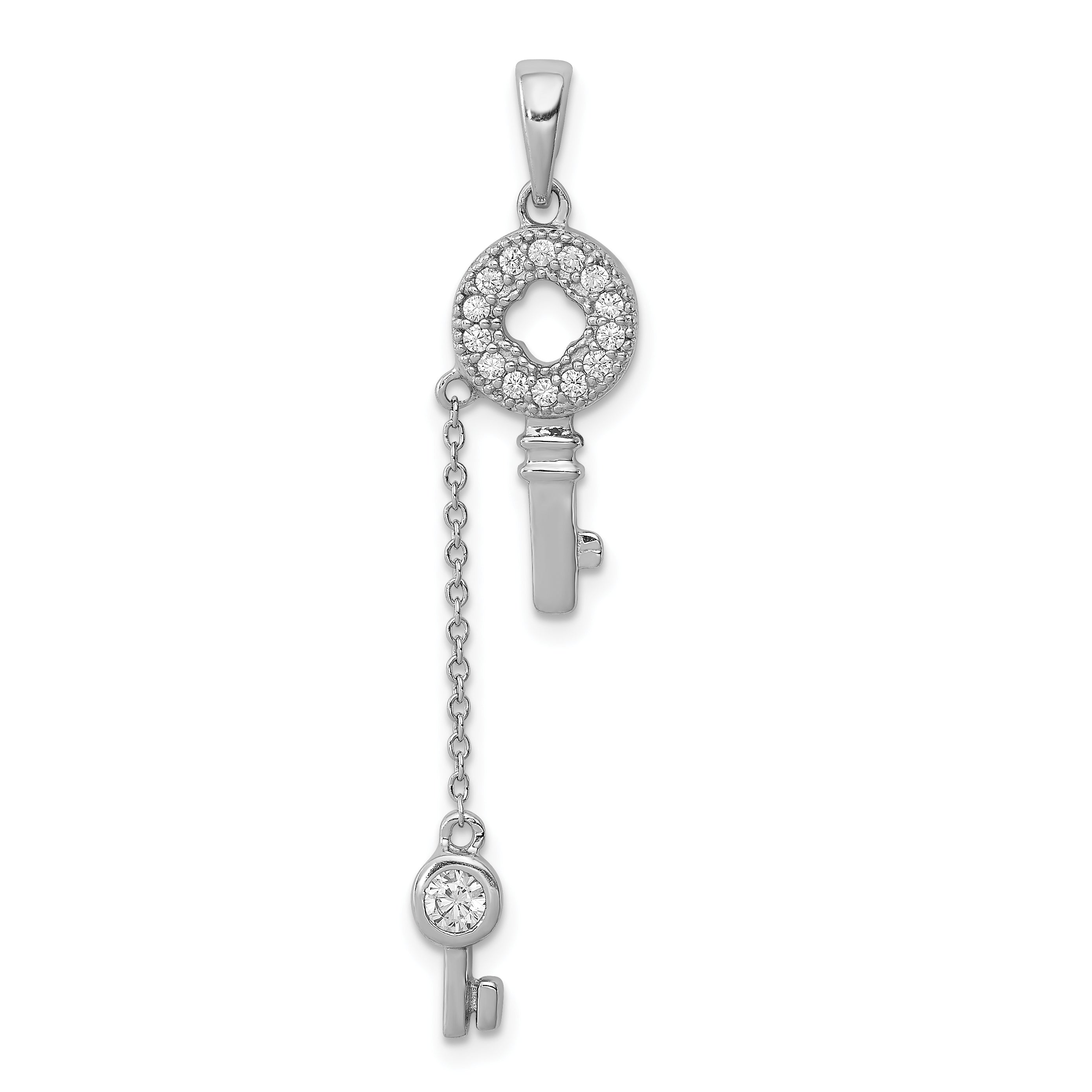 Sterling Silver Rhodium-Plated W/ Cz Key Pendant