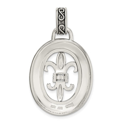 Sterling Silver Cz Antiqued Filigree Fleur De Lis Pendant