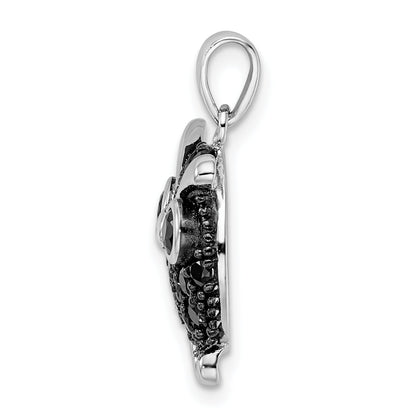 Sterling Silver Rhodium-Plated Polished Black Rhodium Cz Owl Pendant