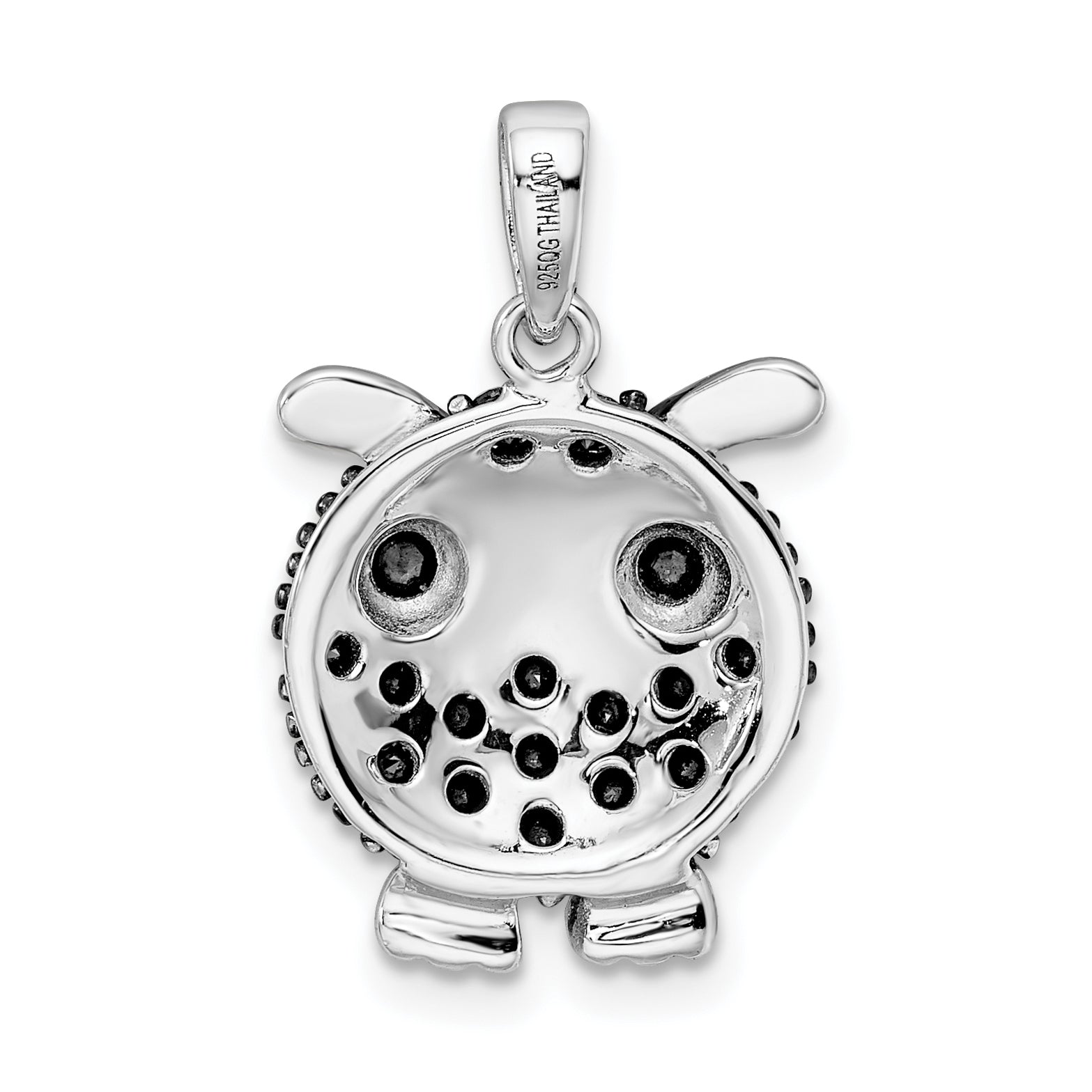 Sterling Silver Rhodium-Plated Polished Black Rhodium Cz Owl Pendant