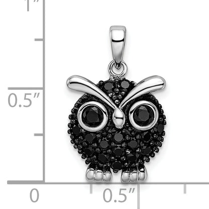 Sterling Silver Rhodium-Plated Polished Black Rhodium Cz Owl Pendant