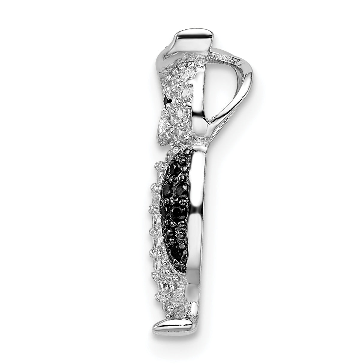 Sterling Silver Rhodium-Plated Polished Black And White Cz Owl Slide Pendant