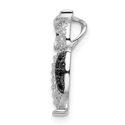 Sterling Silver Rhodium-Plated Polished Black And White Cz Owl Slide Pendant