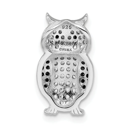 Sterling Silver Rhodium-Plated Polished Black And White Cz Owl Slide Pendant