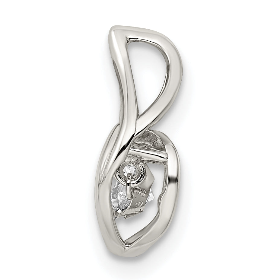 Sterling Silver Platinum Plated Vibrant Swaro Zirconia Heart Chain Slide