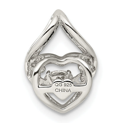 Sterling Silver Platinum Plated Vibrant Swaro Zirconia Heart Chain Slide