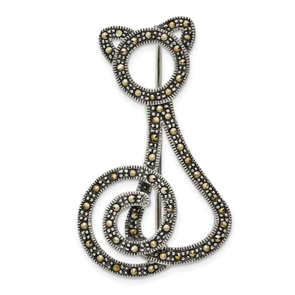Sterling Silver Antiqued Marcasite Cat Pin