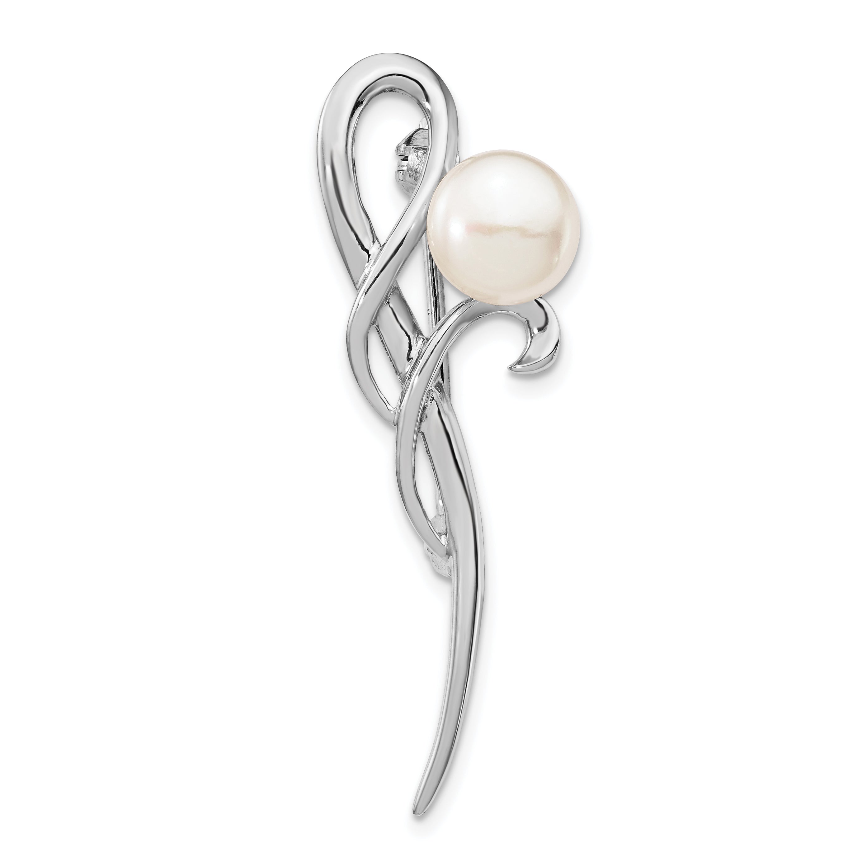 Sterling Silver Rhodium-Plated 8-9mm White Button Freshwater Cultured Pearl Pin Brooch