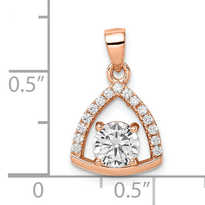 Ss/Gold Plated Sterling Silver Rose-Tone Triangle Cz Pendant