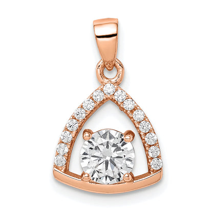 Ss/Gold Plated Sterling Silver Rose-Tone Triangle Cz Pendant