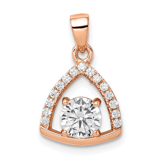 Ss/Gold Plated Sterling Silver Rose-Tone Triangle Cz Pendant