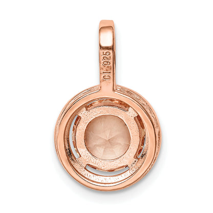 Sterling Silver Rose-Tone / Cz Round Halo Pendant