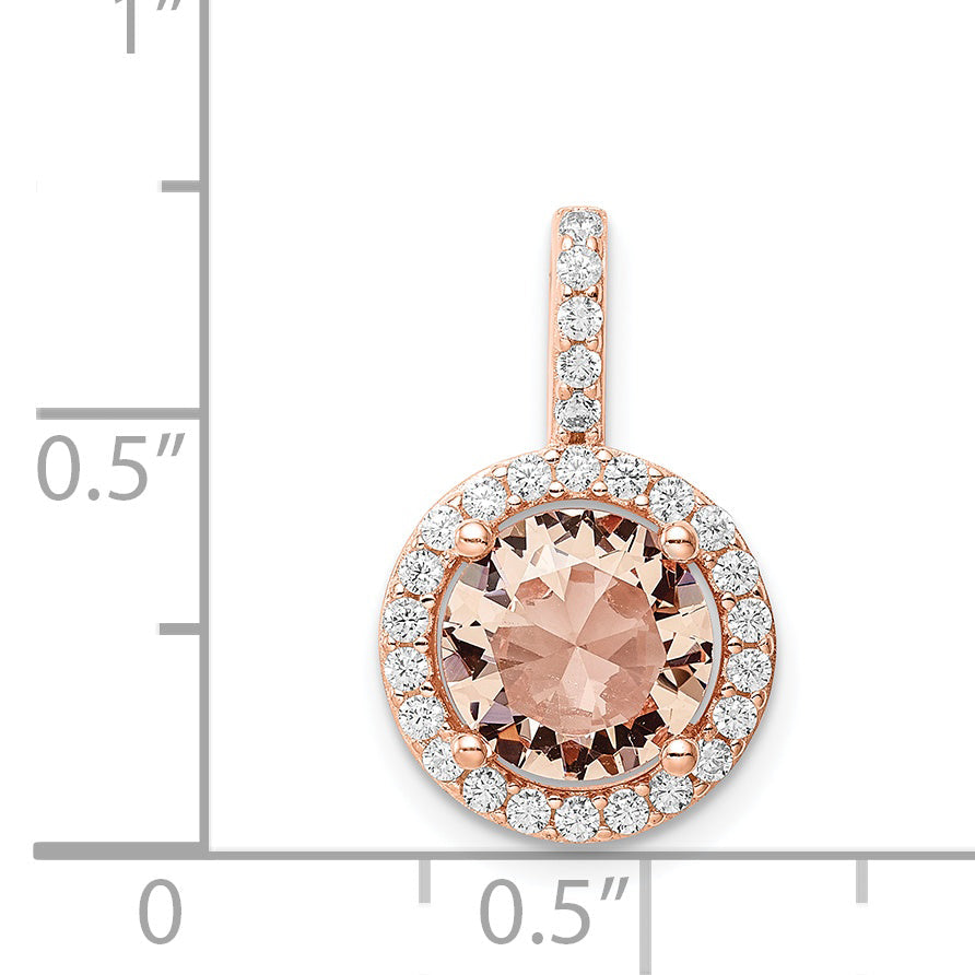 Sterling Silver Rose-Tone / Cz Round Halo Pendant