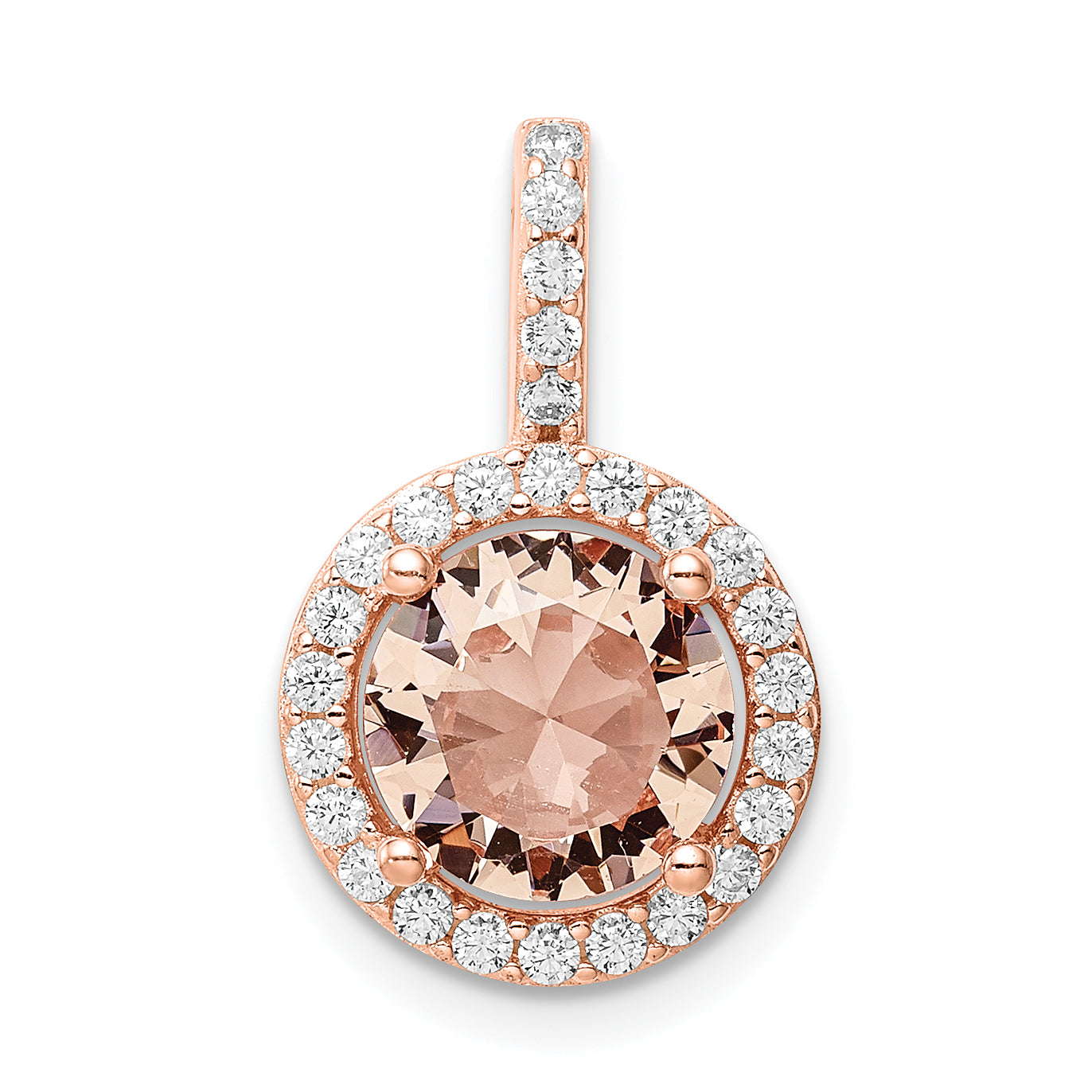 Sterling Silver Rose-Tone / Cz Round Halo Pendant