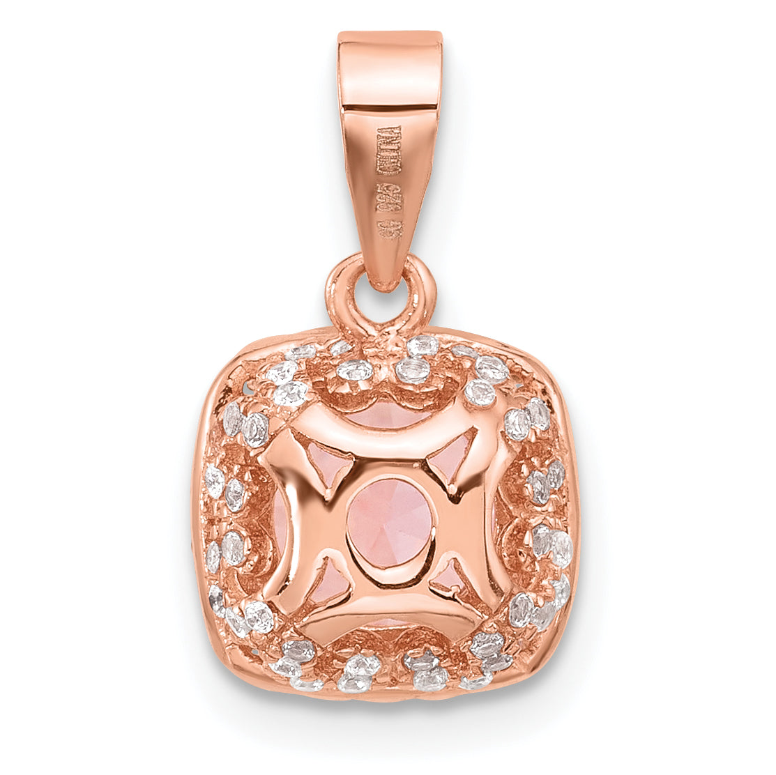 Sterling Silver Rose-Tone Square Crystal Pendant