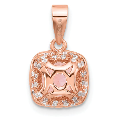Sterling Silver Rose-Tone Square Crystal Pendant